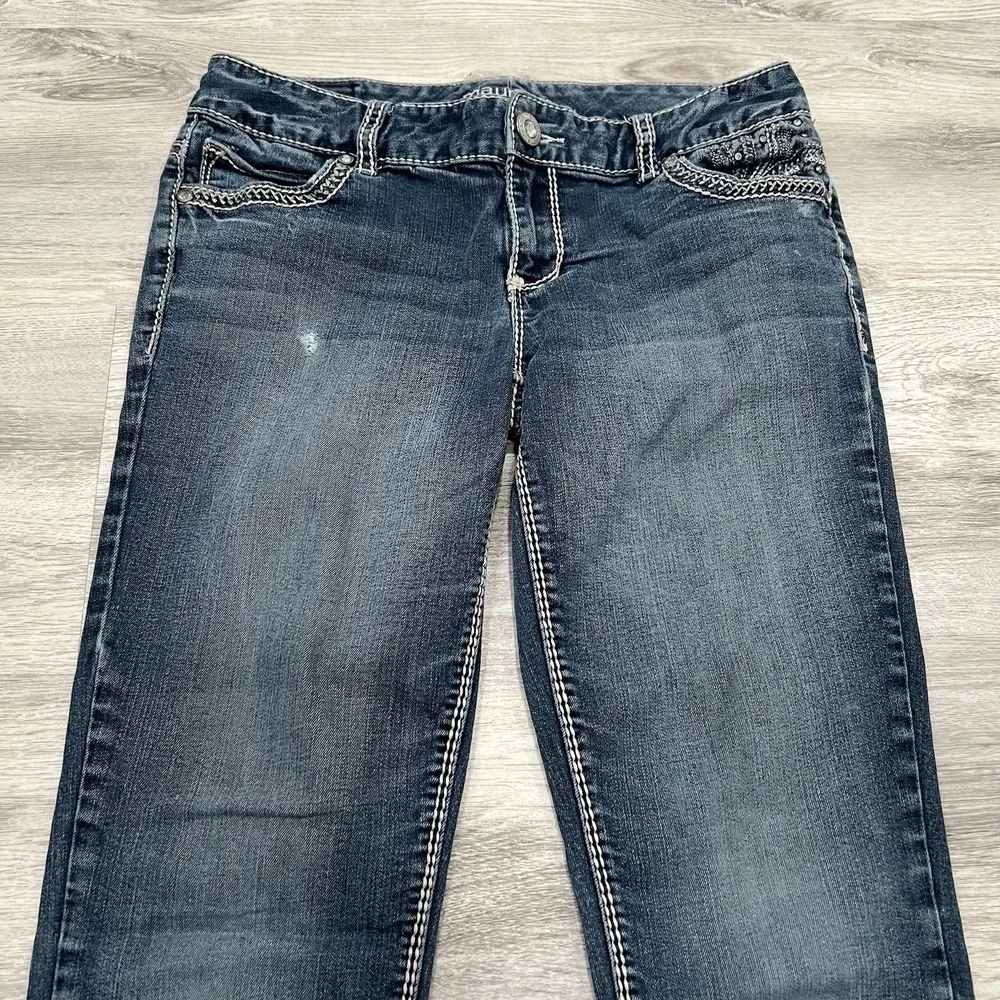 Maurices Bootcut Jeans‎ Dark Wash Embellished Pockets Y2K Denim Jeans Size 8 - Picture 2 of 9